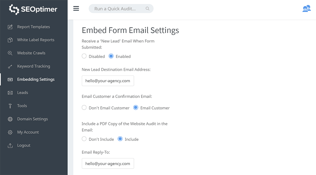 Form email notifications