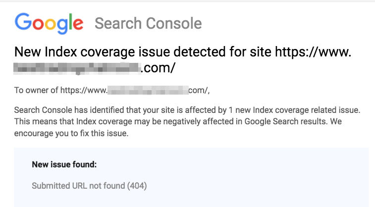 broken links message from google search console