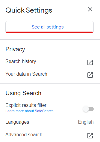 see all settings google browser